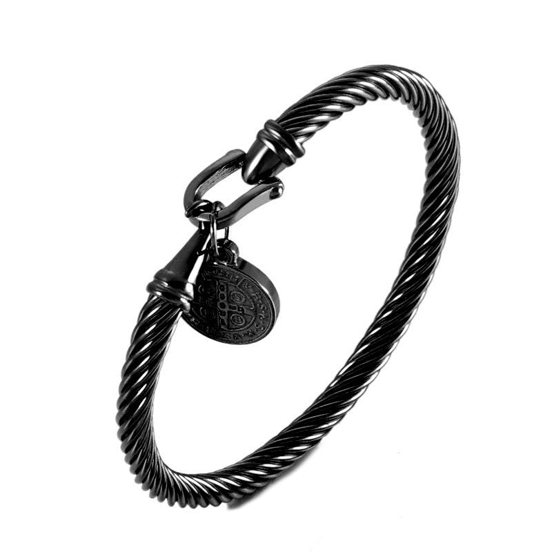 Stainless Steel Scripture & Cross Bangle Bracelet