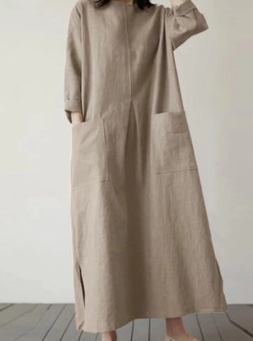 Autumn Solid Elegant Cotton Dress