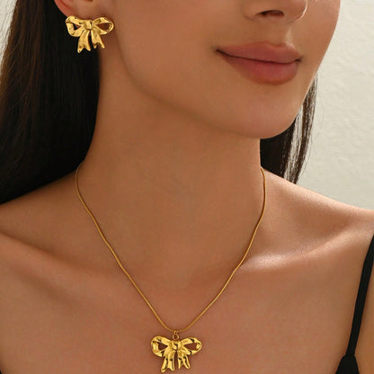 18K Gold Bow Jewelry Set – Elegant & Handmade