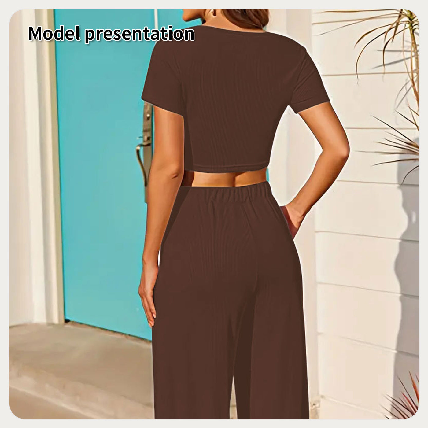 Women’s Minimalist Two-Piece Set – Solid Color Top & Pants