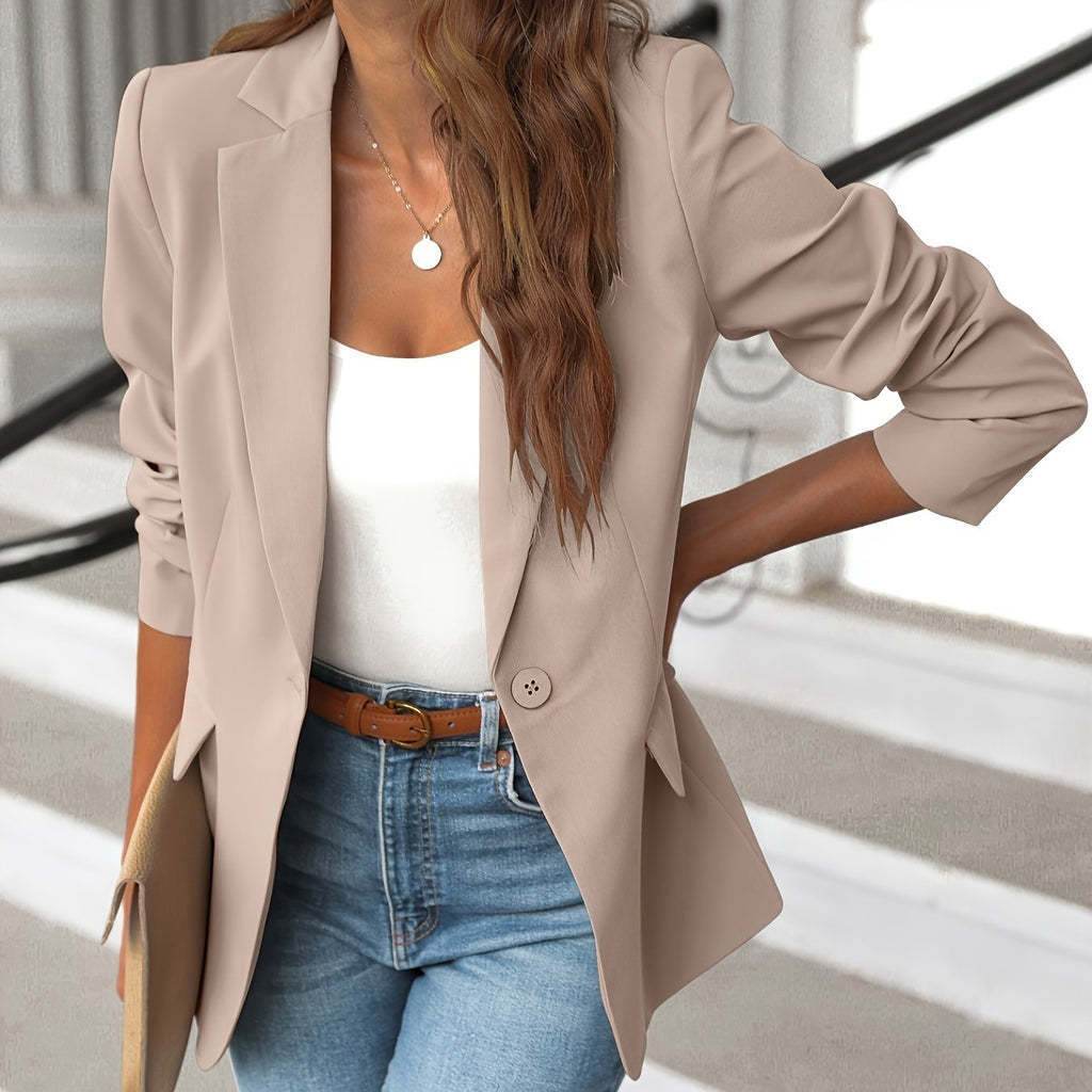 Polyester Autumn Long Sleeve Solid Color Cardigan Small Suit Jacket For Women - Holy Mango Store