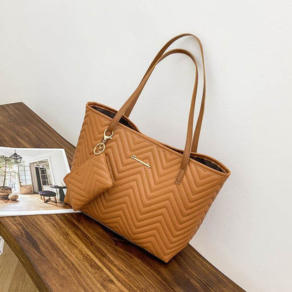 Women's Fashionable Wave Pattern Diamond Plaid Embroidered Shoulder Bag - Holy Mango Store