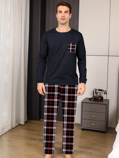 Ice Silk Long Sleeve Long Pants Men's Pajama Set - Holy Mango Store
