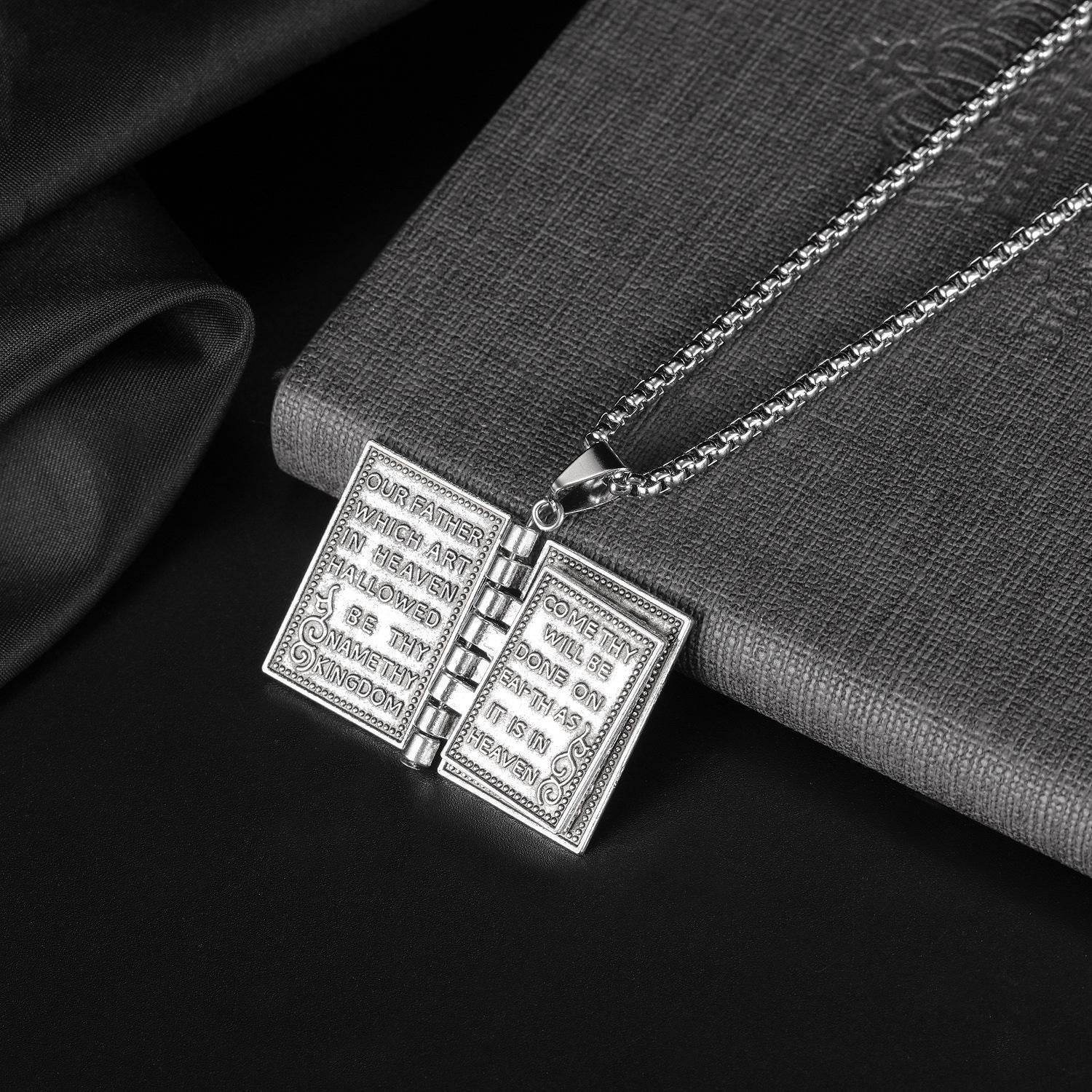 European And American Gothic Style Flip Able Bible Book Cross Necklace - Holy Mango Store