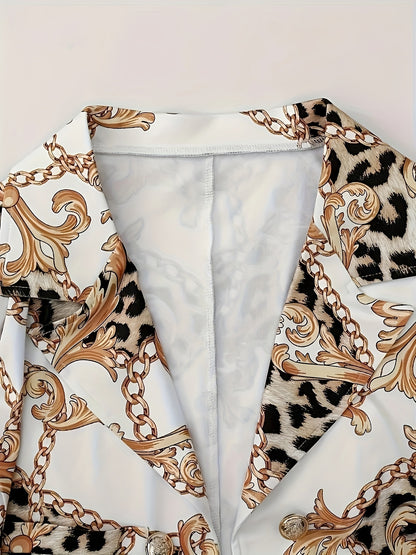 Chained Chic Leopard Blazer Set – Bold 2-Piece Power Look