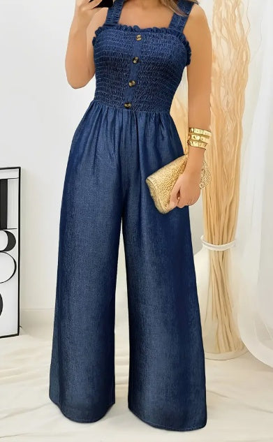 Women’s Ruched Wide-Leg Jumpsuit – Effortless Summer Glam