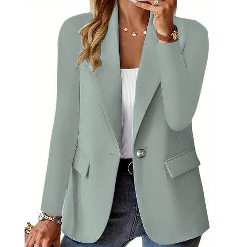 Polyester Autumn Long Sleeve Solid Color Cardigan Small Suit Jacket For Women - Holy Mango Store