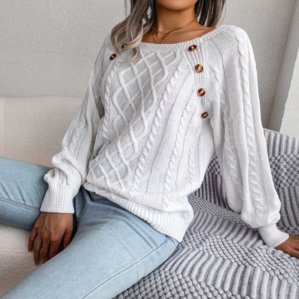 Women’s Cable Knit Button Shoulder Sweater
