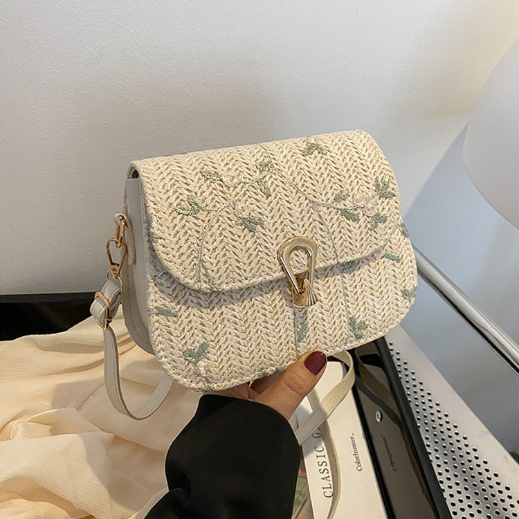 Boho Summer Straw Woven Bag – Floral Design for Casual Chic