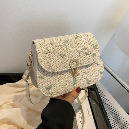 Boho Summer Straw Woven Bag – Floral Design for Casual Chic
