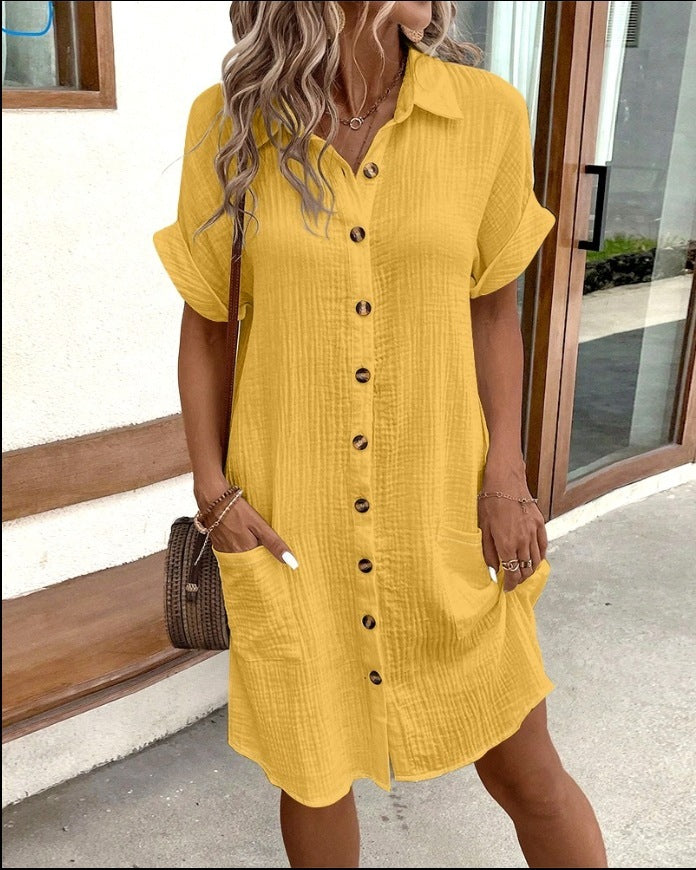 Solid Color Mid‑Length Shirt Dress