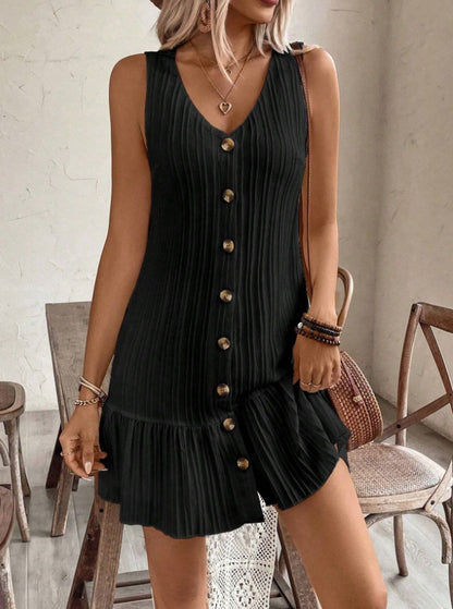 Sleeveless Ruffle V‑Neck Dress