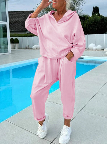 Women’s Solid Color Hooded Sweatshirt Set