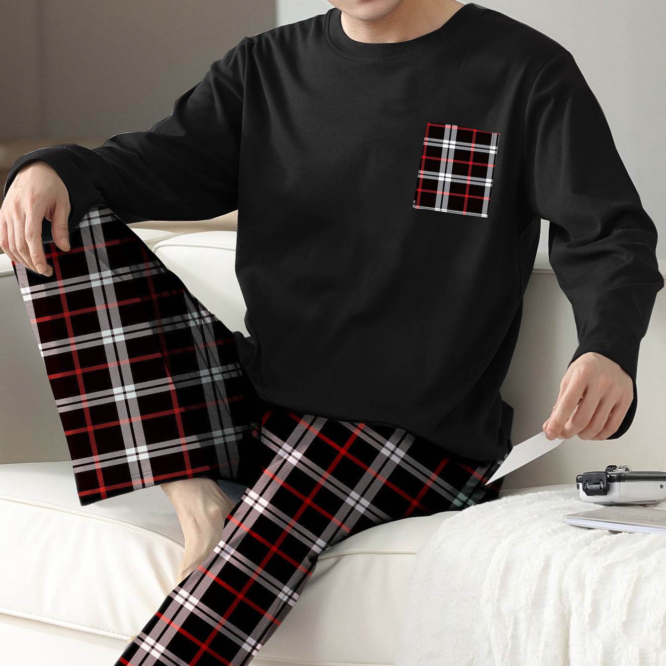 Ice Silk Long Sleeve Long Pants Men's Pajama Set - Holy Mango Store