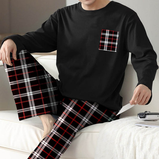 Ice Silk Long Sleeve Long Pants Men's Pajama Set - Holy Mango Store
