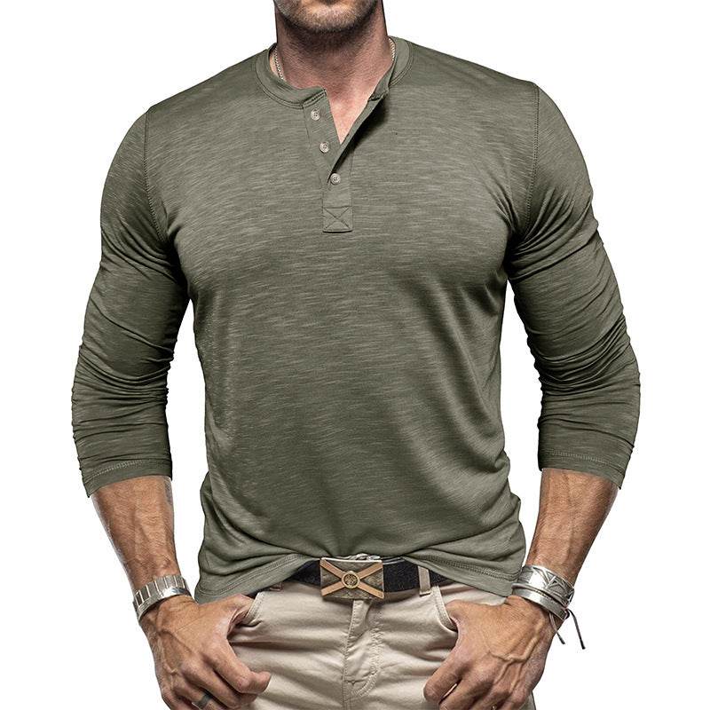 Men's Long-sleeved Henry Collar T-shirt - Holy Mango Store