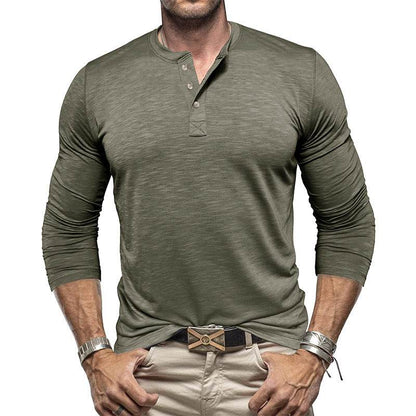Men's Long-sleeved Henry Collar T-shirt - Holy Mango Store