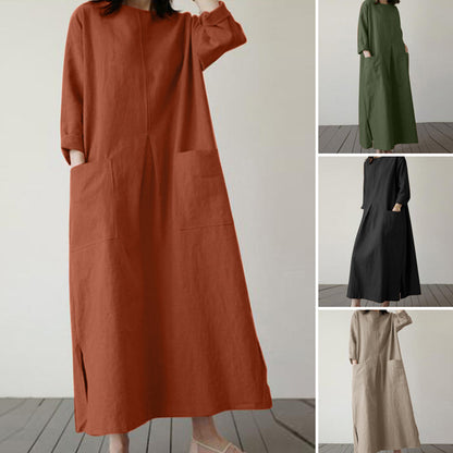 Autumn Solid Elegant Cotton Dress