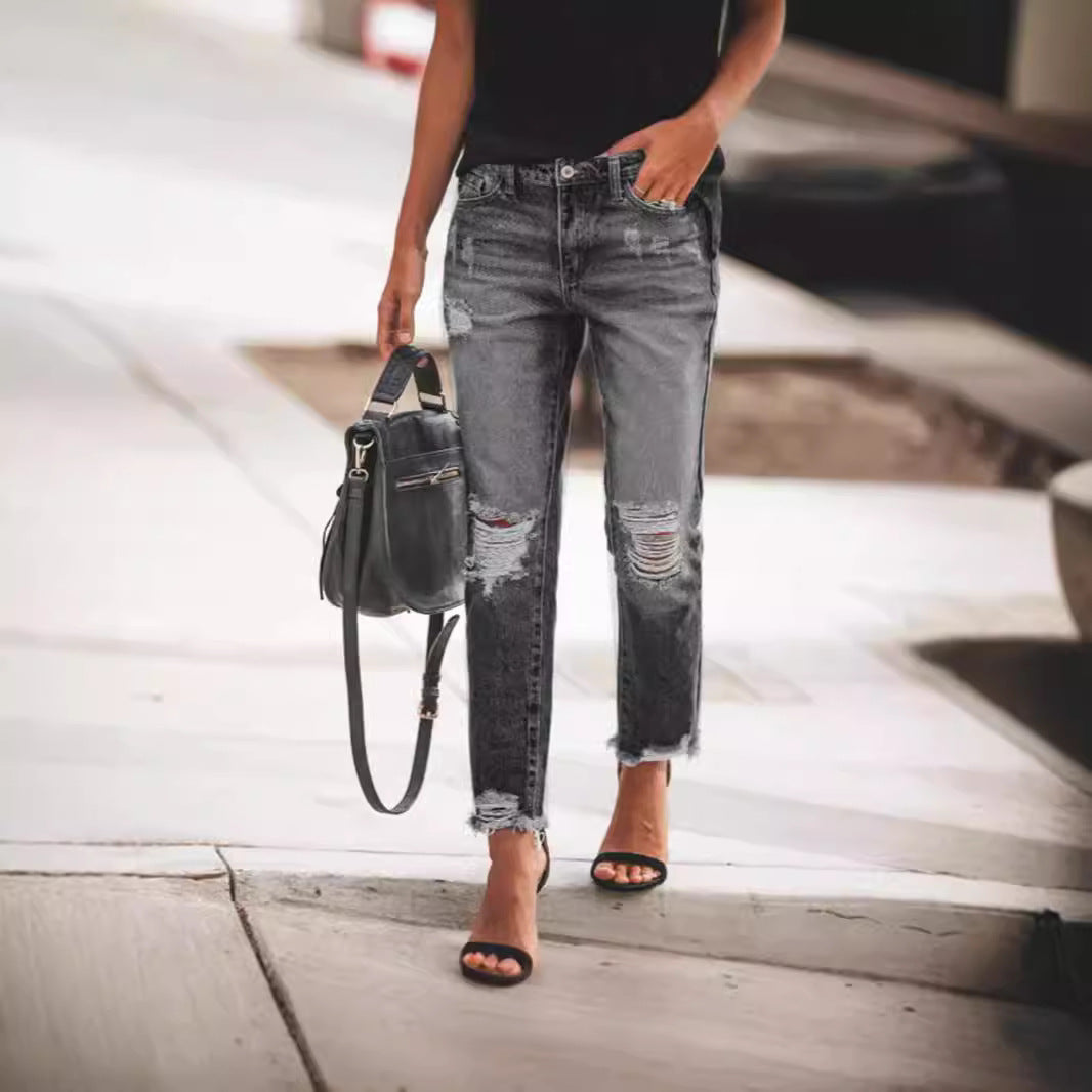 Women’s Retro Ripped Straight-Leg Jeans