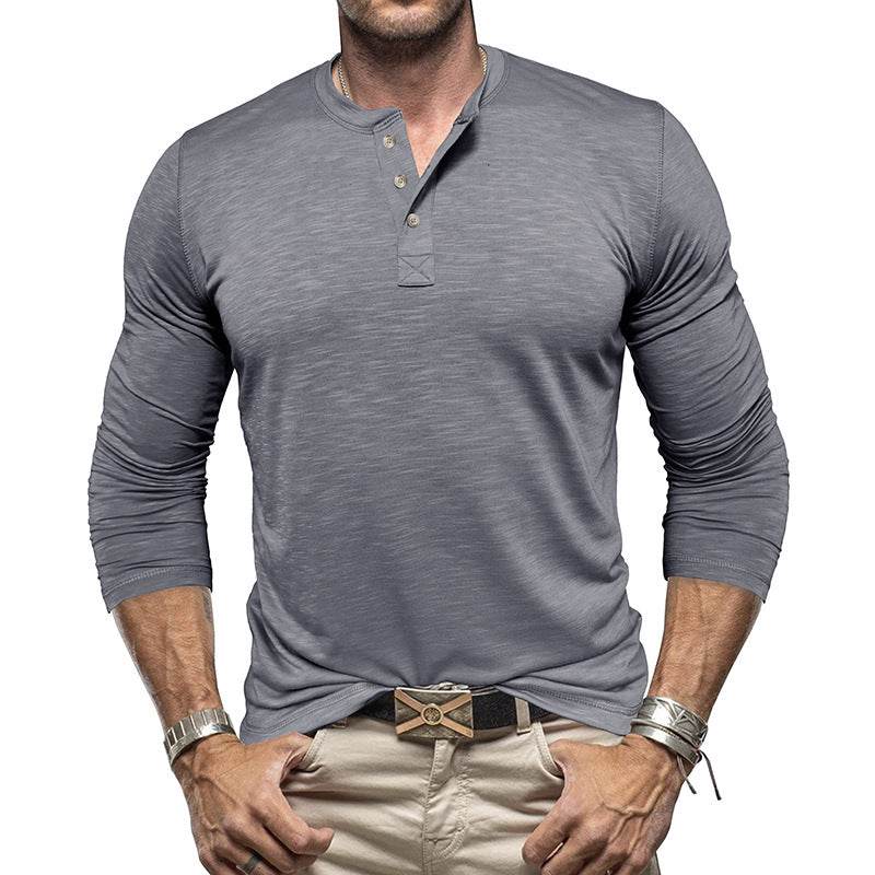 Men's Long-sleeved Henry Collar T-shirt - Holy Mango Store
