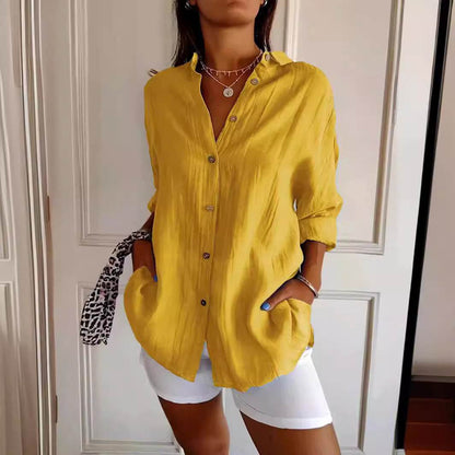 Lapel Long Sleeve Shirt Women's Single-breasted Pleated Shirt - Holy Mango Store