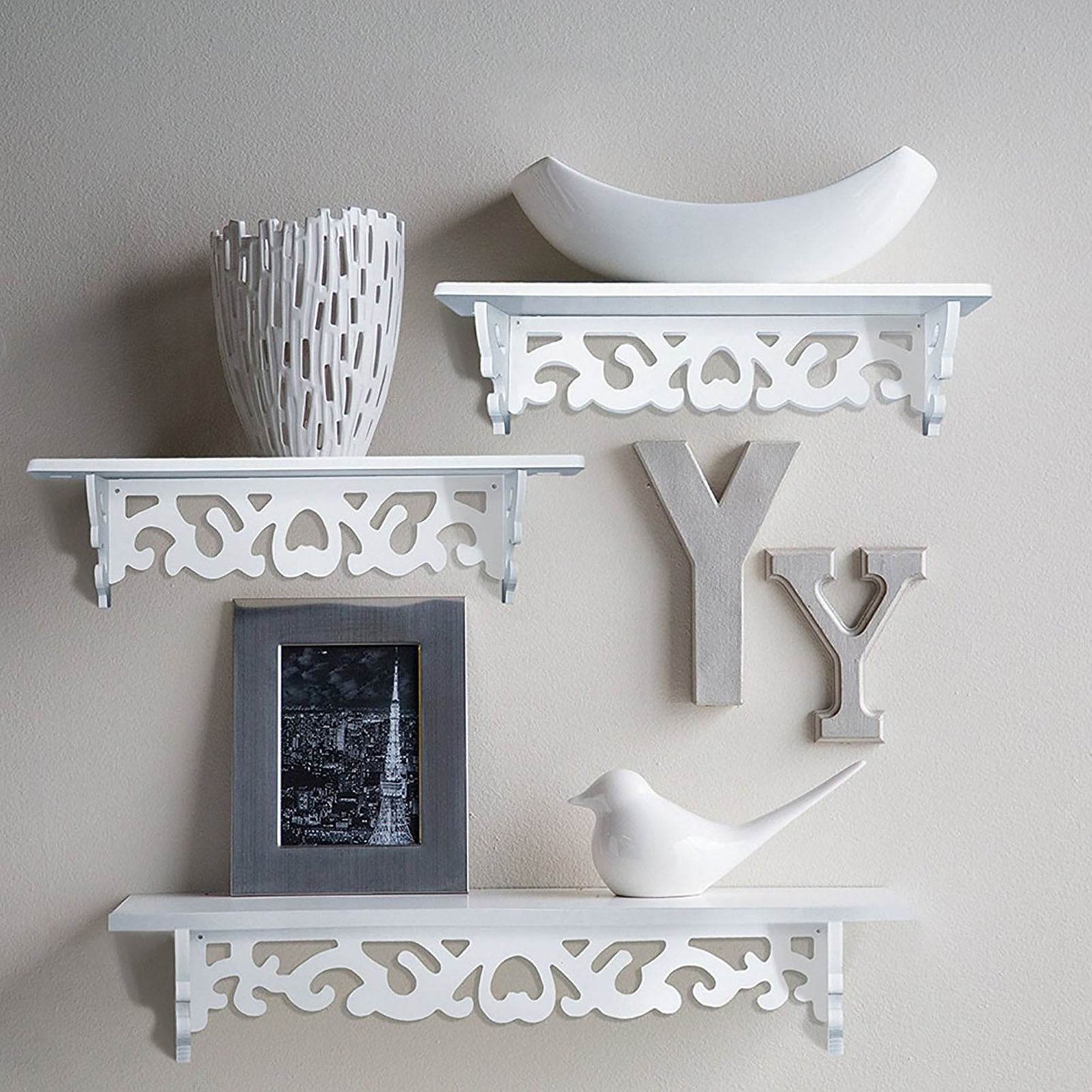 Set of 3 Shabby Floating Wall Shelves Bookshelf Display Wall Shelf Storage Rack - Holy Mango Store