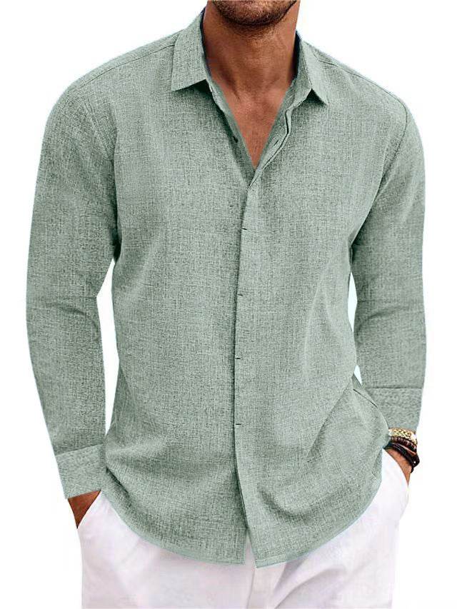 Long Sleeve T-shirt Undershirt Solid Color Long Sleeve Cotton Linen Shirt Men - Holy Mango Store