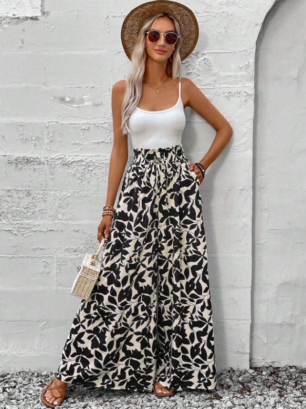 Women's Boho High Waist Wide Leg Floral Pants