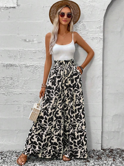 Women's Boho High Waist Wide Leg Floral Pants