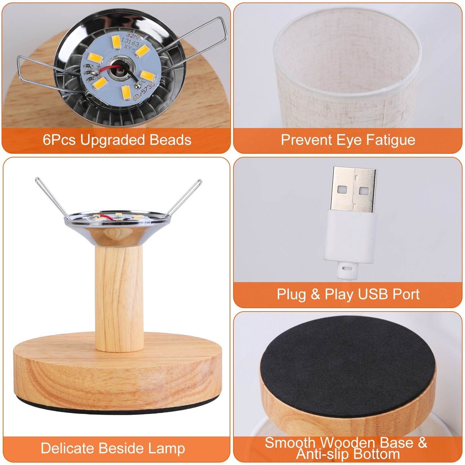 Warm White Bedside Lamp USB Plug Modern Bedroom Lamp - Holy Mango Store