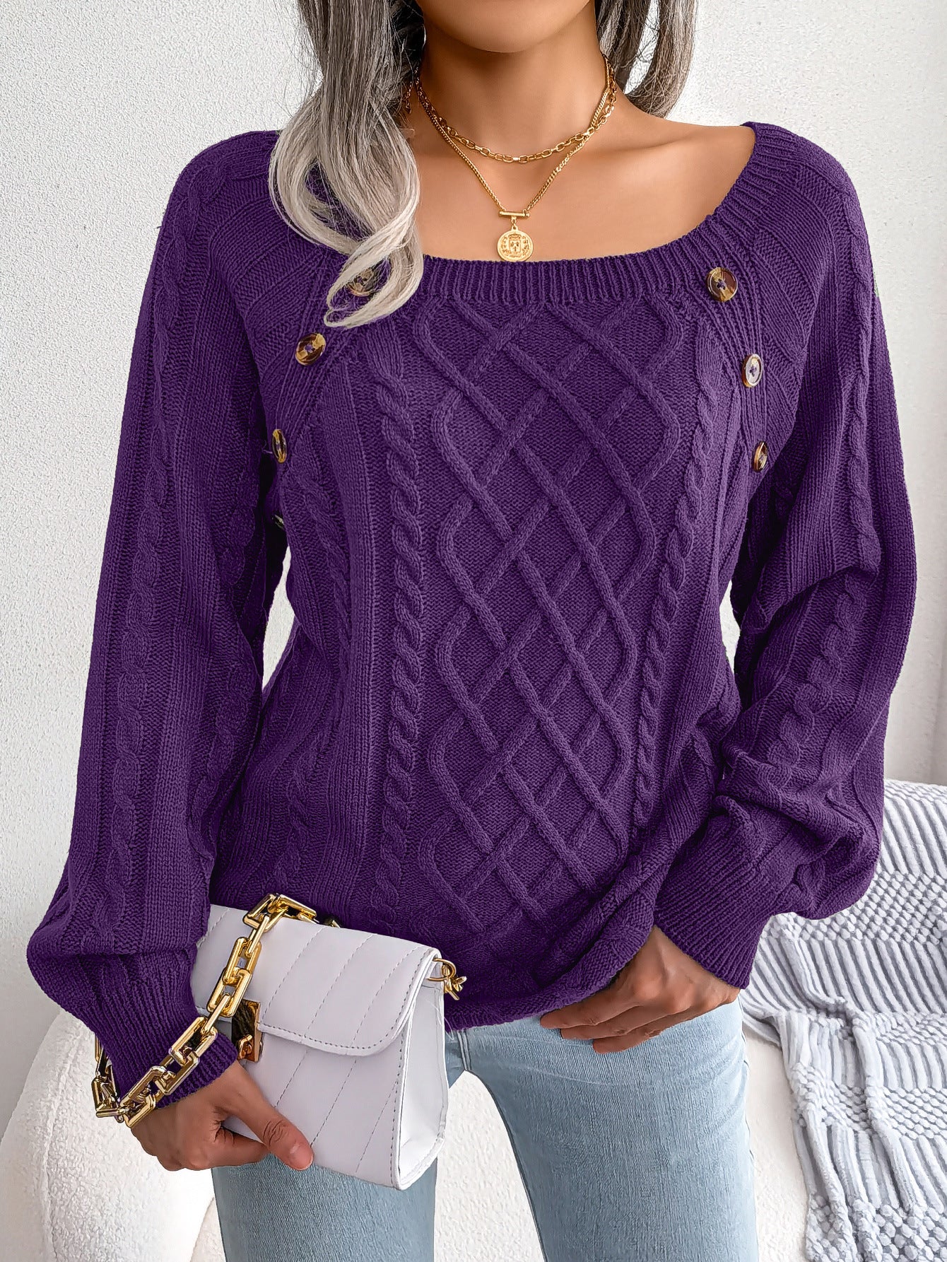 Women’s Cable Knit Button Shoulder Sweater