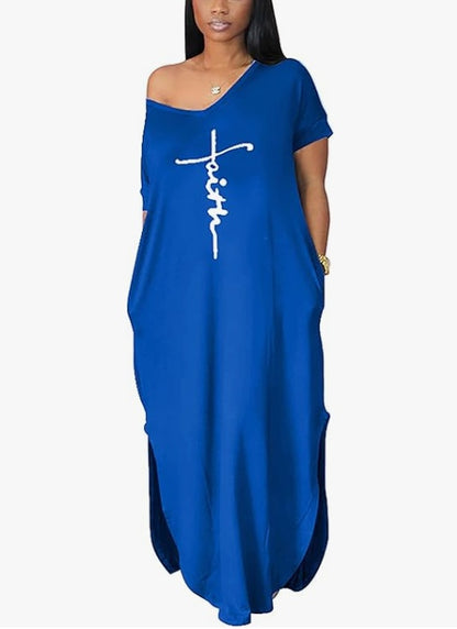 Grace & Boldness Maxi Dress – Letter Print Casual Style