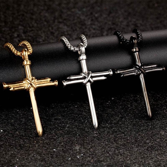 Faith jewelry for men featuring gold silver and black cross pendants on matching chains from Holy Mango Store