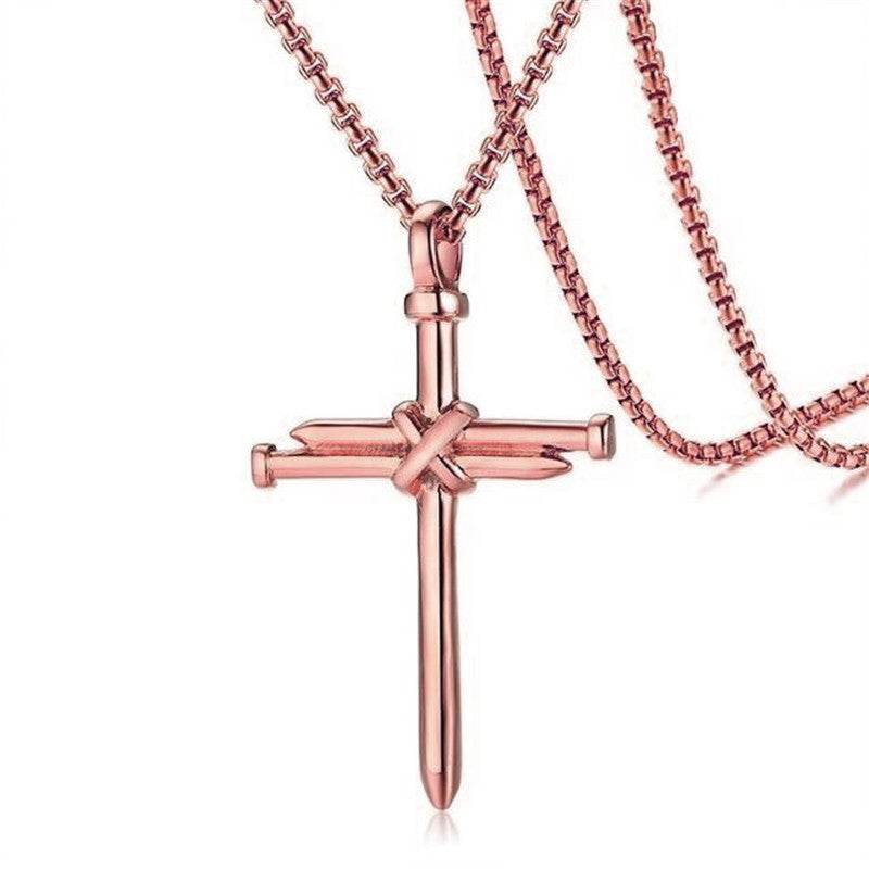 Rose gold cross pendant necklace from Holy Mango Store faith jewelry for men with elegant chain