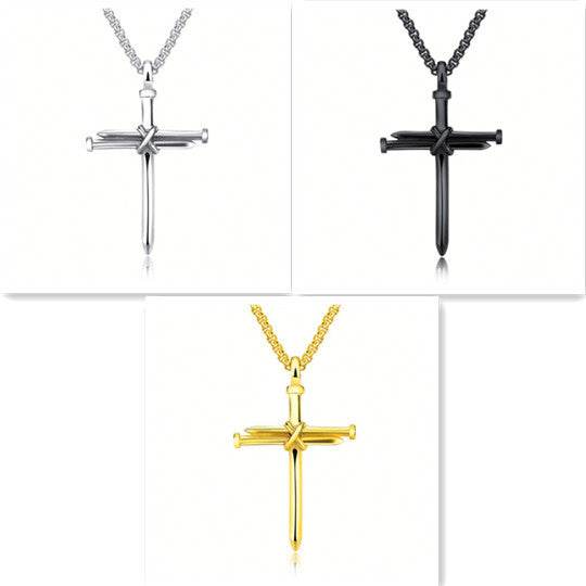 Holy Mango Store faith jewelry for men showing silver black and gold cross necklaces