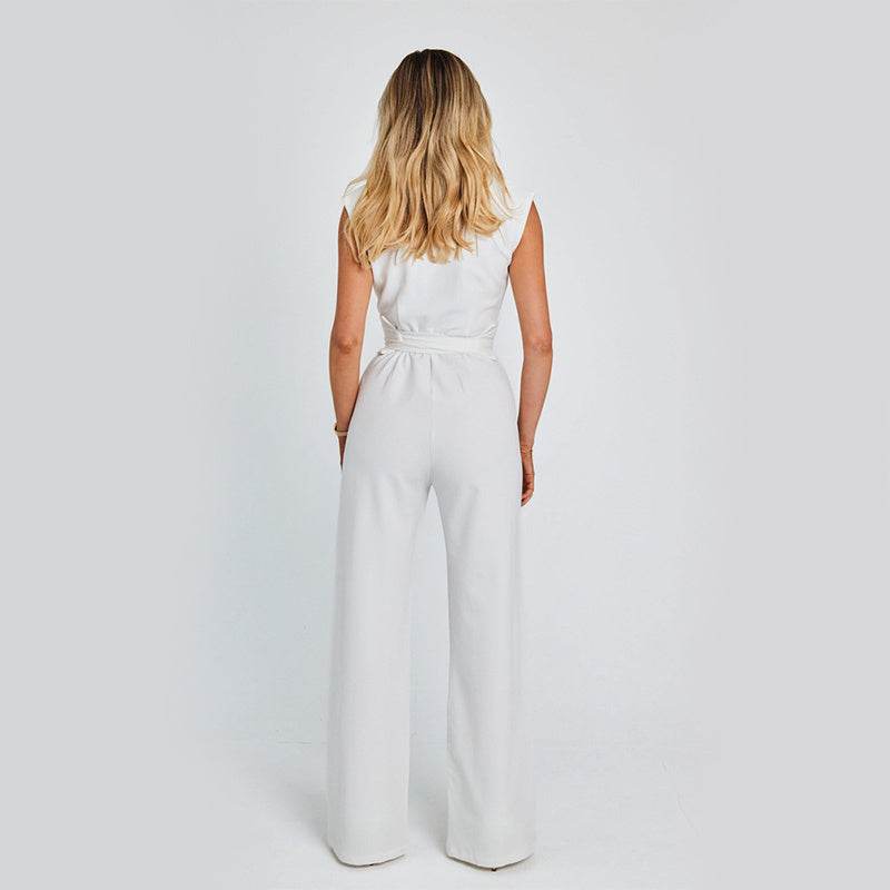 Fashion Elegant Long Sleeveless Jumpsuit Summer V-neck Casual Wide Leg Long Overalls Clothing For Women - Holy Mango Store