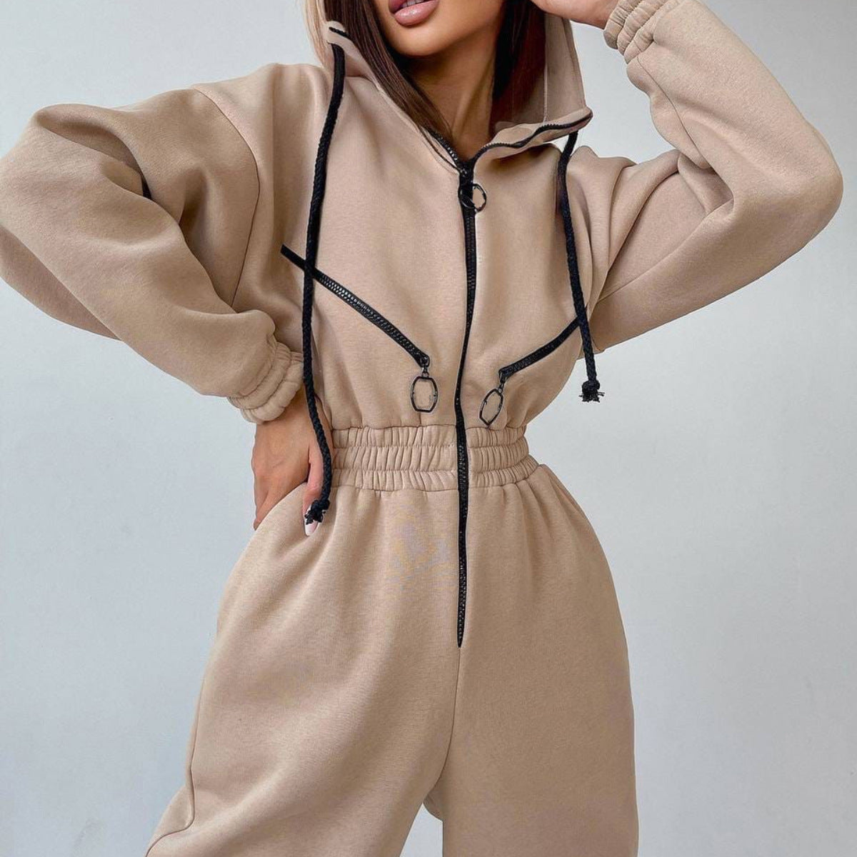Women’s Sporty Hooded Jumpsuit – Cotton Blend One-Piece Comfort