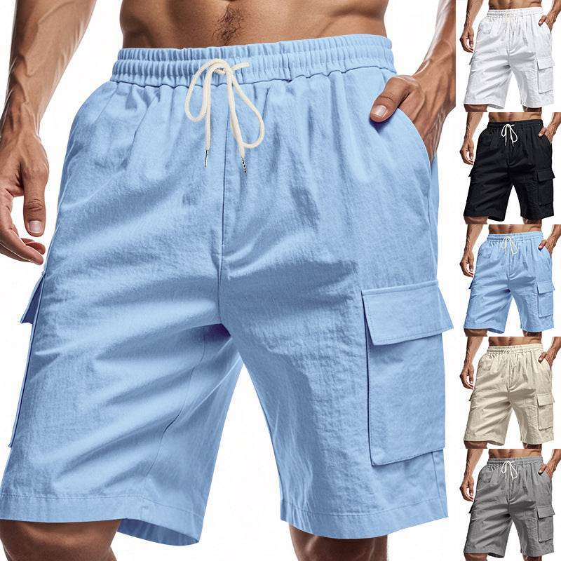Loose Sports And Leisure Solid Color Linen Drawstring Shorts - Holy Mango Store