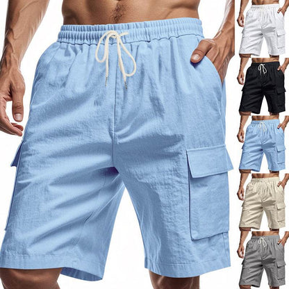 Loose Sports And Leisure Solid Color Linen Drawstring Shorts - Holy Mango Store