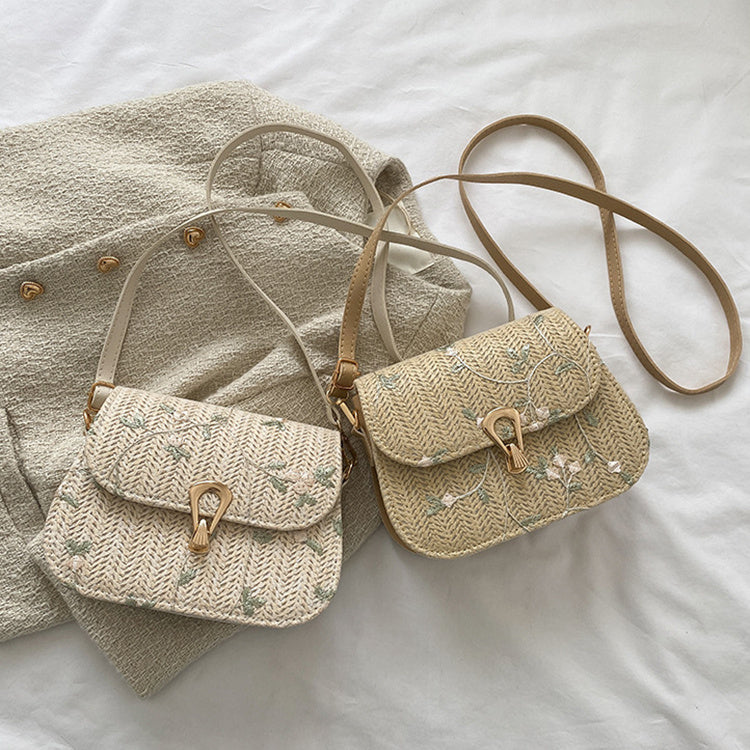 Boho Summer Straw Woven Bag – Floral Design for Casual Chic