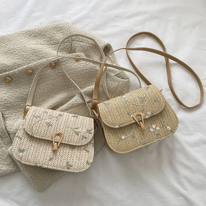 Boho Summer Straw Woven Bag – Floral Design for Casual Chic
