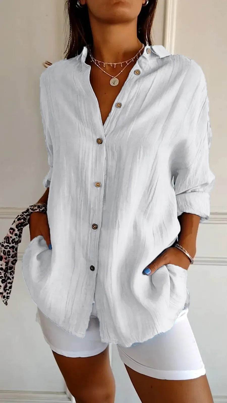 Lapel Long Sleeve Shirt Women's Single-breasted Pleated Shirt - Holy Mango Store
