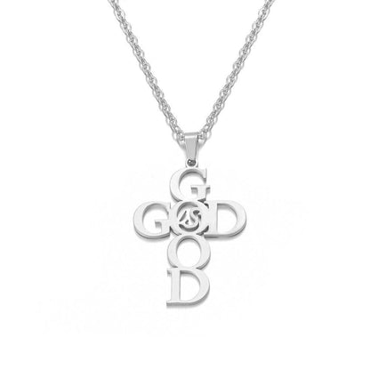 Holy Mango Store stainless steel cross necklace with God word design and chain for women