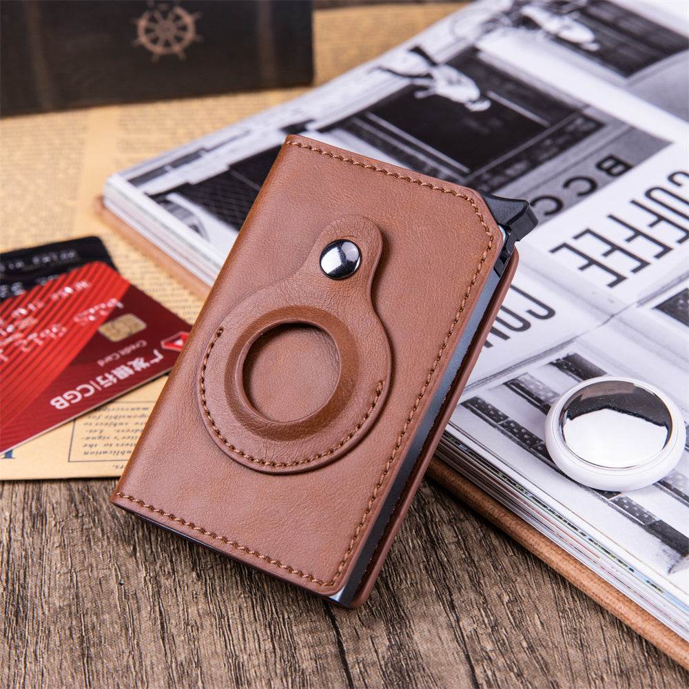 Holy Mango Store men's anti-theft card holder in brown leather with secure button closure