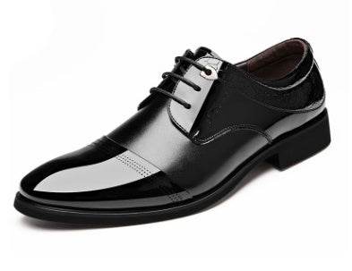 Black patent leather men's business dress shoes from Holy Mango Store with sleek polished finish