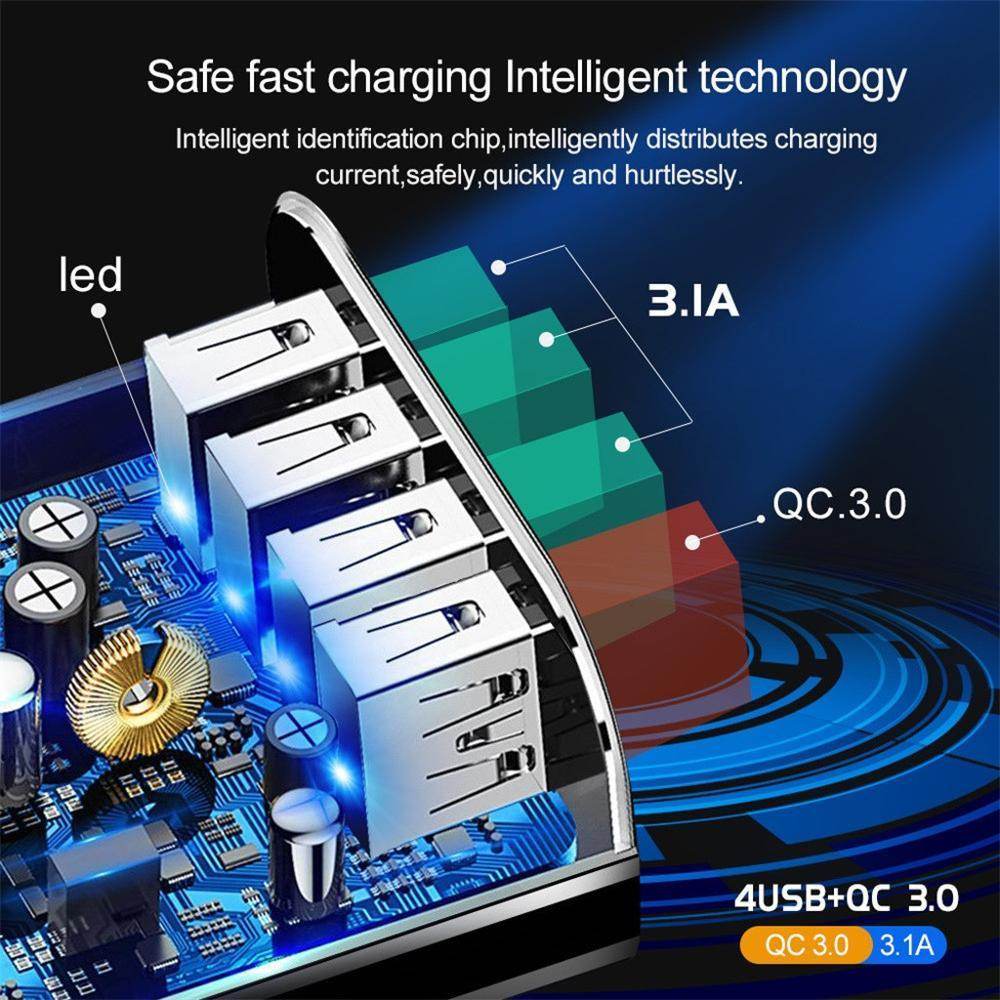 Holy Mango Store 4 port USB wall charger with QC 3.0 fast charging and LED indicator on circuit board