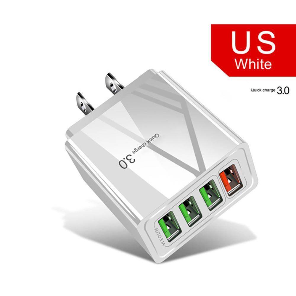 Holy Mango Store white Quick Charge 3 4 port USB wall charger with US plug and color coded ports