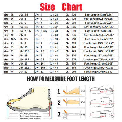 Women's lightweight sports sneakers size chart with foot length measurements and how to measure foot length guide