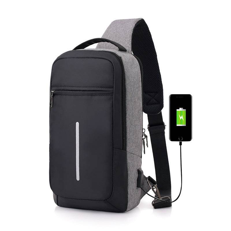 Holy Mango Store mens anti-theft chest bag with USB charging black gray sling bag with reflective strip