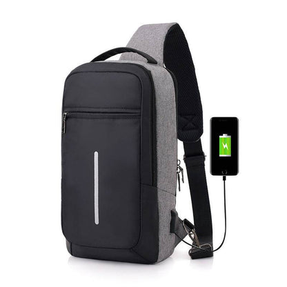 Holy Mango Store mens anti-theft chest bag with USB charging black gray sling bag with reflective strip